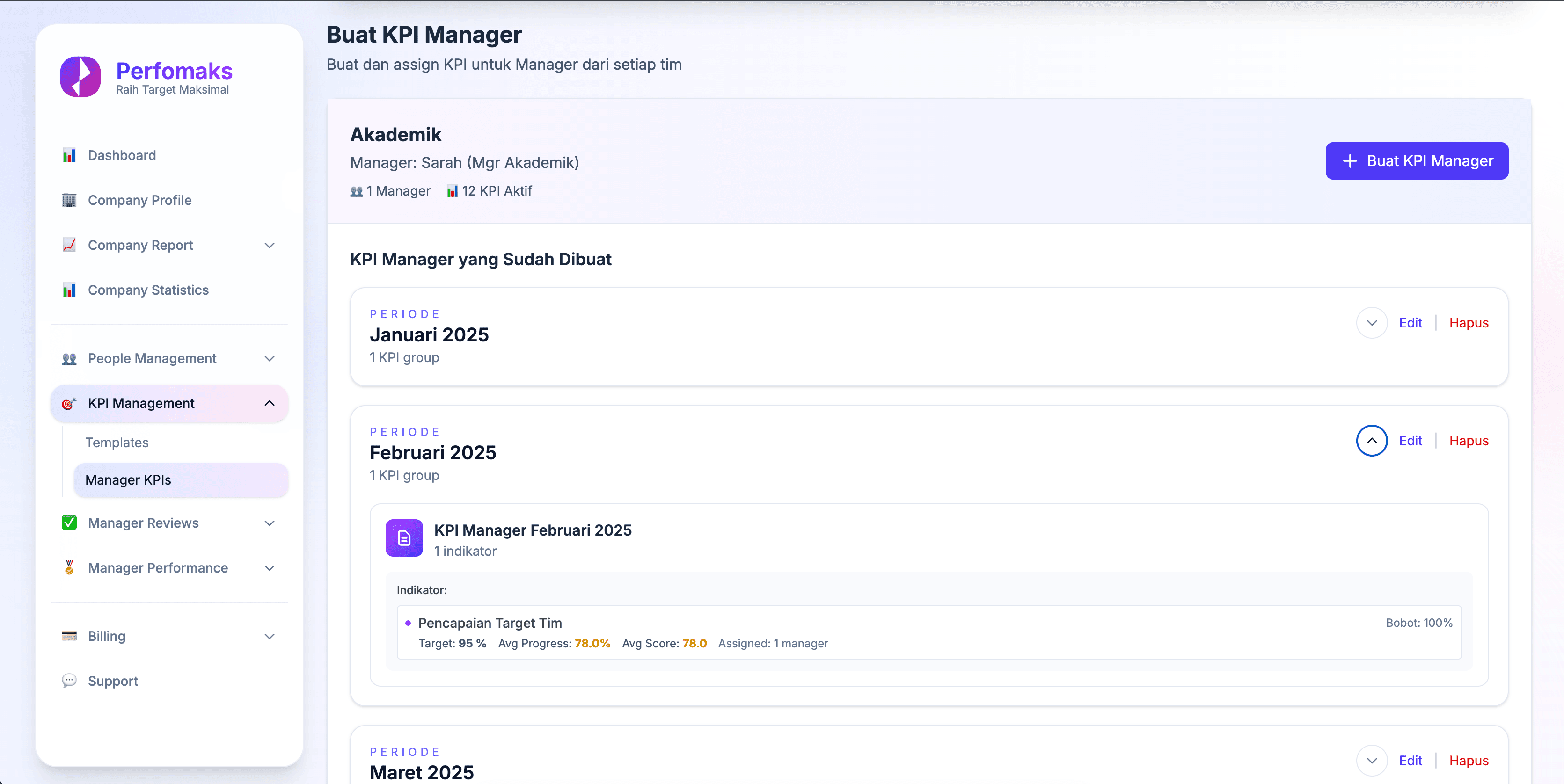 Pengelolaan KPI Karyawan - Main View